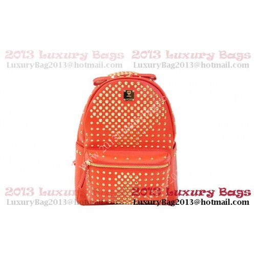 MCM Stark Backpack in Orange Grainy Leather