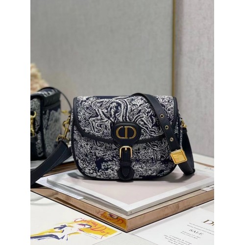 MEDIUM DIOR BOBBY BAG Warm Taupe Box Oblique Embroidery C9268 dark blue