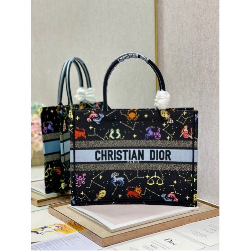 MEDIUM DIOR BOOK TOTE Black Multicolor Dior Pixel Zodiac Embroidery M1296ZRUV