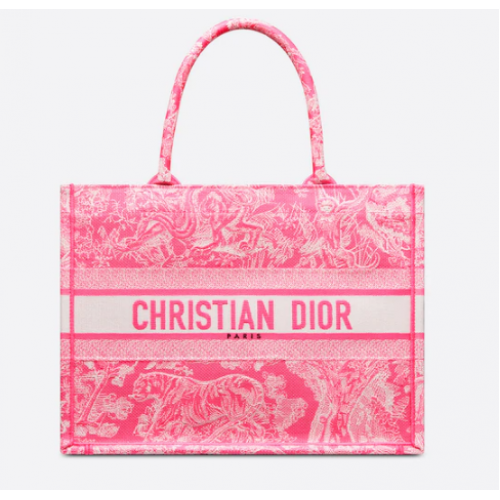 MEDIUM DIOR BOOK TOTE Fluorescent Pink Toile de Jouy Reverse Embroidery M1296ZROC