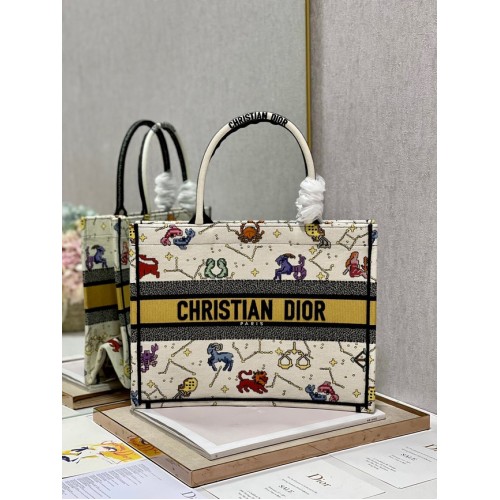 MEDIUM DIOR BOOK TOTE Latte Multicolor Dior Pixel Zodiac Embroidery M1296ZRUV