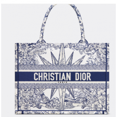 MEDIUM DIOR BOOK TOTE White and Blue Reve d Infini Embroidery M1296ZR