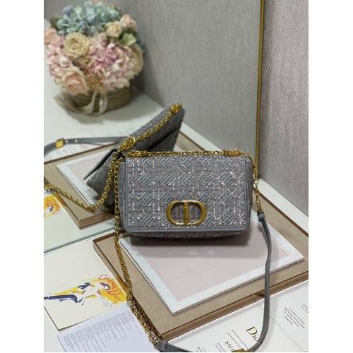 MEDIUM DIOR CARO BAG Macrocannage Tweed Embroidery M9242 gray