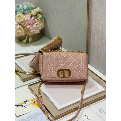 MEDIUM DIOR CARO BAG Macrocannage Tweed Embroidery M9242 pink