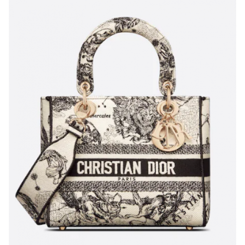 MEDIUM DIOR Latte Toile de Jouy Zodiac Embroidery M0565OR