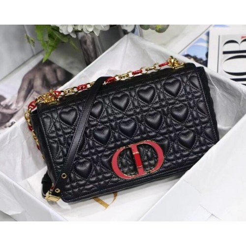 MEDIUM DIORAMOUR DIOR CARO BAG Cannage Calfskin with Heart Motif M9242WNG BLACK