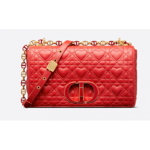 MEDIUM DIORAMOUR DIOR CARO BAG Cannage Calfskin with Heart Motif M9242WNG Bright Red