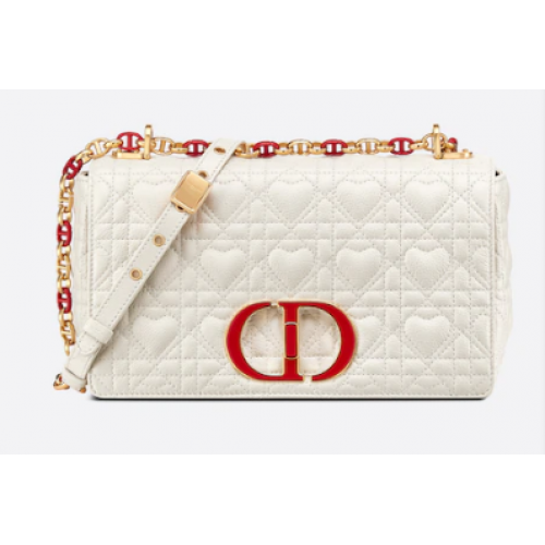 MEDIUM DIORAMOUR DIOR CARO BAG Cannage Calfskin with Heart Motif M9242WNG WHITE