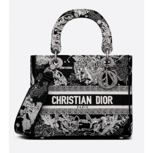 MEDIUM LADY D-LITE BAG Black Toile de Jouy Zodiac Embroidery M0565BRHZ