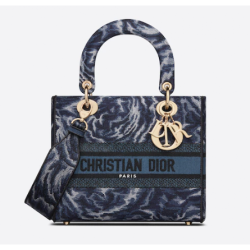 MEDIUM LADY D-LITE BAG Blue Dior Roses Embroidery M0565ORVG