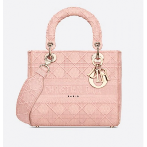 MEDIUM LADY D-LITE BAG Bois De Rose Cannage Embroidery M0565OREY Rose