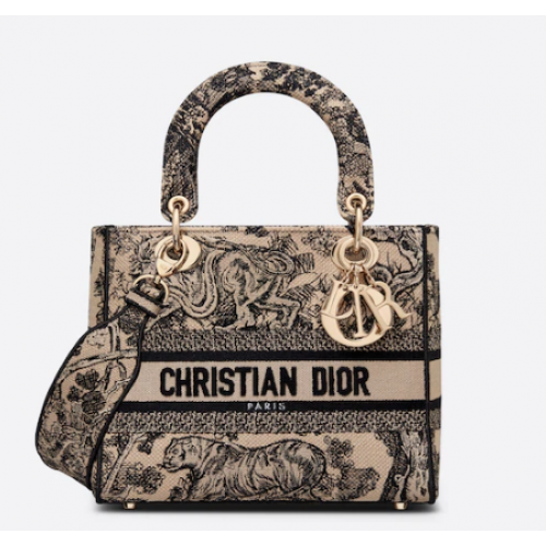 MEDIUM LADY D-LITE BAG Brown Toile de Jouy Embroidery M0565OTDT