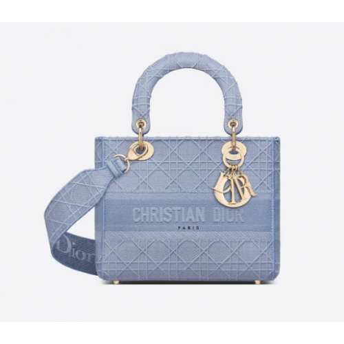 MEDIUM LADY D-LITE BAG Denim Blue Cannage Embroidery M0565OR