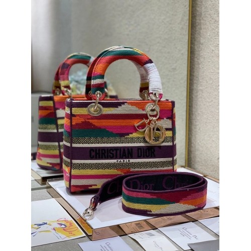 MEDIUM LADY D-LITE BAG Multicolor D-Stripes Embroidery M0565O