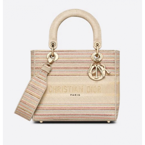 MEDIUM LADY D-LITE BAG Multicolor Stripes Embroidery M0565ORFO