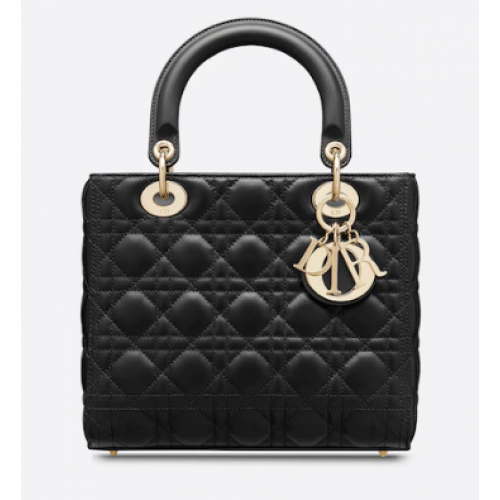 MEDIUM LADY DIOR BAG Black Cannage Lambskin M0565O