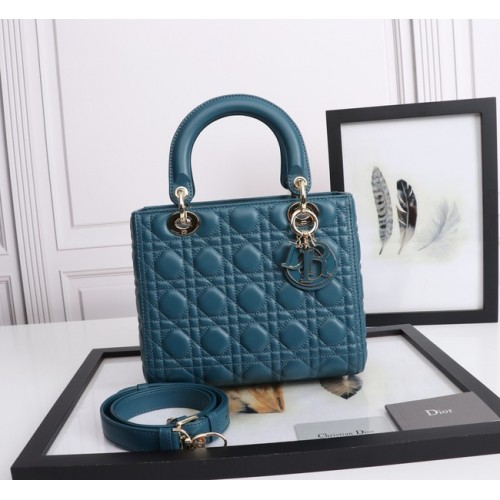 MEDIUM LADY DIOR BAG Cannage Lambskin M0565E blue