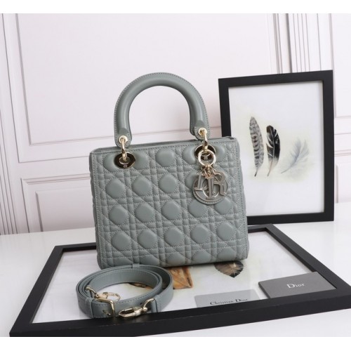 MEDIUM LADY DIOR BAG Cannage Lambskin M0565E gray