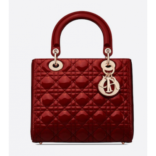 MEDIUM LADY DIOR BAG Cherry Red Patent Cannage Calfskin M0565OW