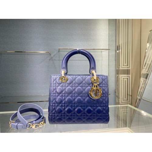 MEDIUM LADY DIOR BAG Gradient Cannage Lambskin M0565OS blue