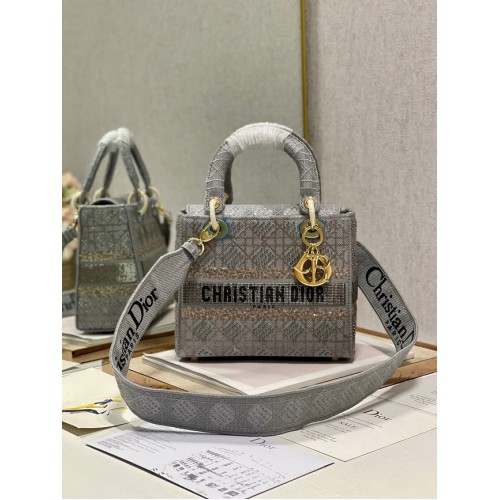 MEDIUM LADY DIOR BAG M0565O gray