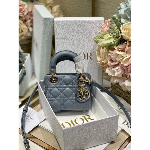 MICRO DIORAMOUR LADY DIOR BAG S08568 Gray Gold-Tone Metal