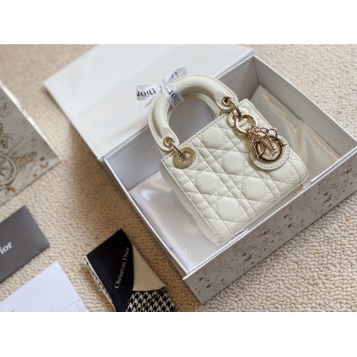 MICRO DIORAMOUR LADY DIOR BAG S08568 White Gold-Tone Metal