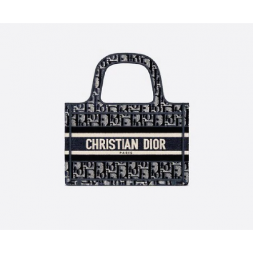 MINI DIOR BOOK TOTE Blue Dior Oblique Embroidered Velvet S5475Z
