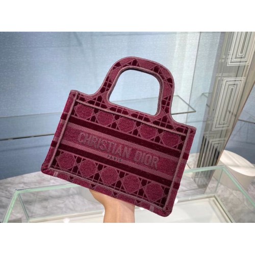 MINI DIOR BOOK TOTE Burgundy Cannage Embroidered Velvet S5475Z