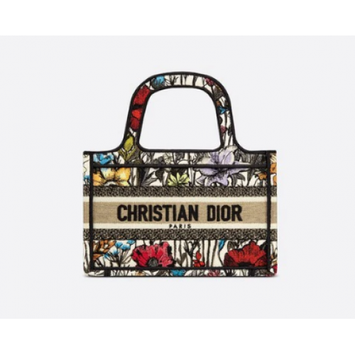MINI DIOR BOOK TOTE Multicolor Mille Fleurs Embroidery S5475Z