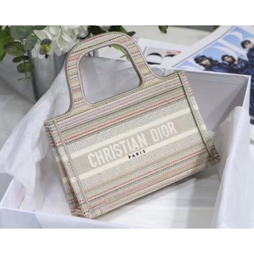 MINI DIOR BOOK TOTE Multicolor Stripes Embroidery S5475Z