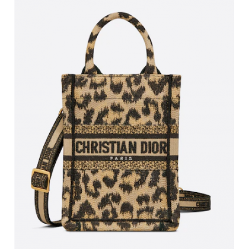 MINI DIOR BOOK TOTE PHONE BAG Beige Multicolor Mizza Embroidery S5555CRHM