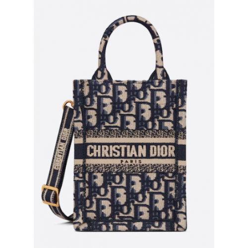 MINI DIOR BOOK TOTE PHONE BAG Blue Dior Oblique Embroidery S5555CRIW