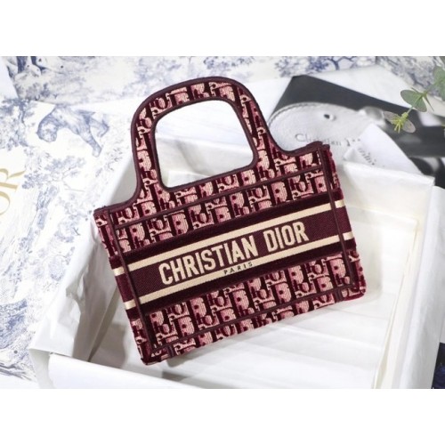 MINI DIORAMOUR DIOR BOOK TOTE Burgundy Cannage Embroidered Velvet S5475ZB