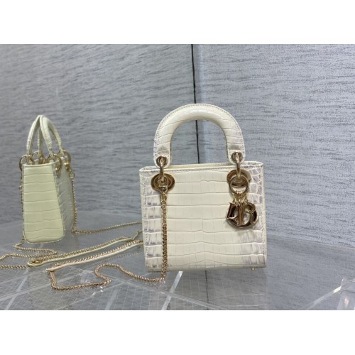 MINI LADY DIOR BAG Cannage crocodile Calfskin C0966 Cream