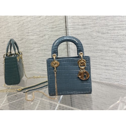 MINI LADY DIOR BAG Cannage crocodile Calfskin C0966 blue