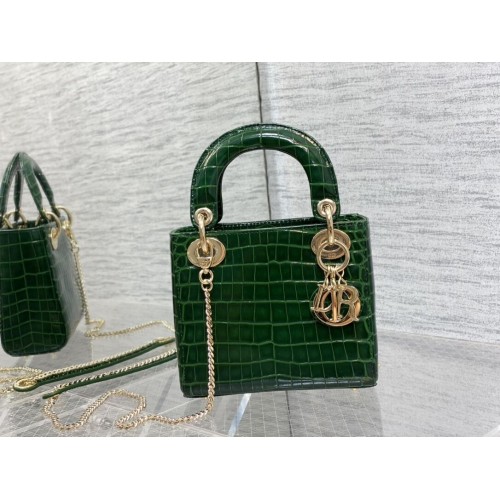 MINI LADY DIOR BAG Cannage crocodile Calfskin C0966 green
