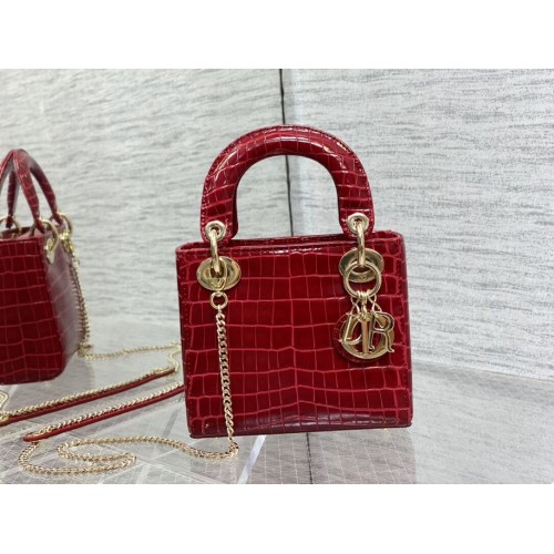 MINI LADY DIOR BAG Cannage crocodile Calfskin C0966 red