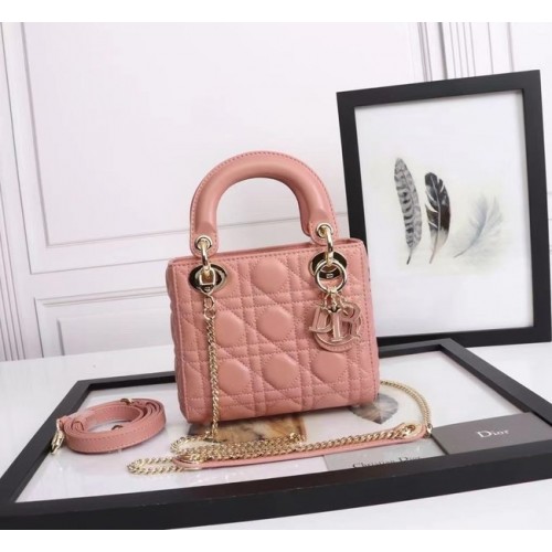 MINI LADY DIOR BAG Lambskin M0566OE pink&gold