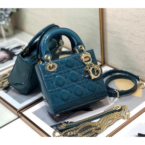 MINI LADY DIOR BAG Patent Cannage Calfskin M0505O Blue