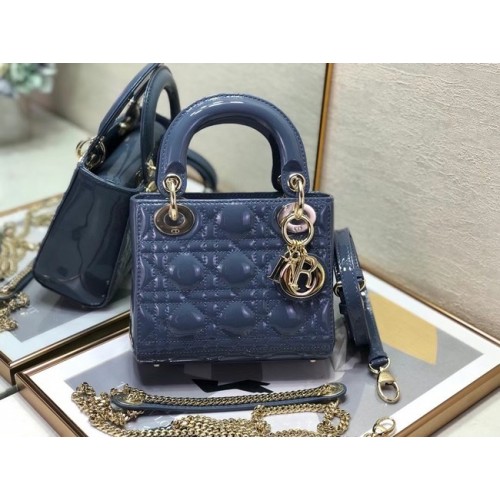 MINI LADY DIOR BAG Patent Cannage Calfskin M0505O Royal Blue