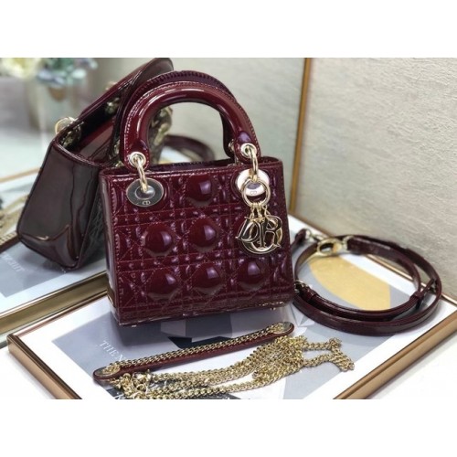 MINI LADY DIOR BAG Patent Cannage Calfskin M0505O burgundy