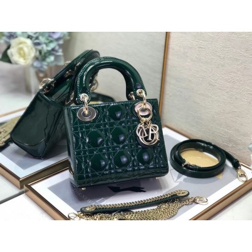 MINI LADY DIOR BAG Patent Cannage Calfskin M0505O green