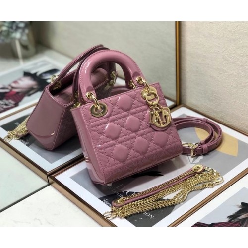 MINI LADY DIOR BAG Patent Cannage Calfskin M0505O pink