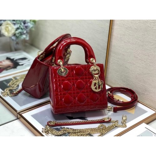 MINI LADY DIOR BAG Patent Cannage Calfskin M0505O red