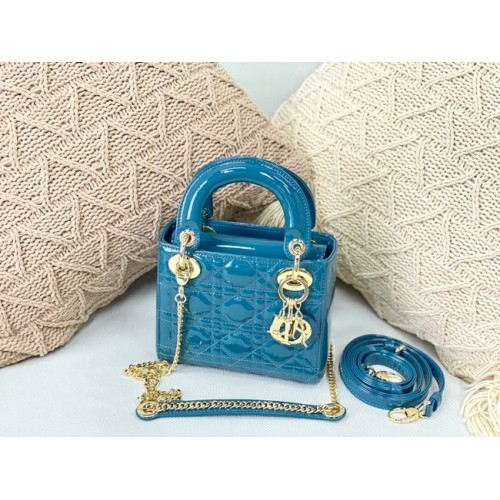 MINI LADY DIOR BAG Patent Cannage Calfskin M0566OW sky Blue&gold