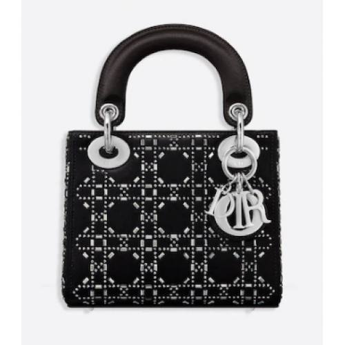 MINI LADY DIOR BAG Strass Cannage Satin M0500P black