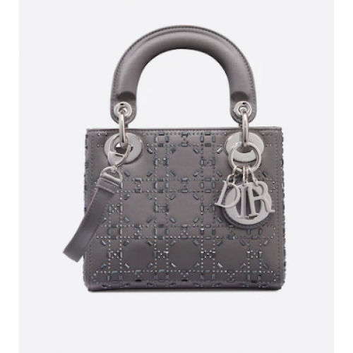 MINI LADY DIOR BAG Strass Cannage Satin M0500P gray