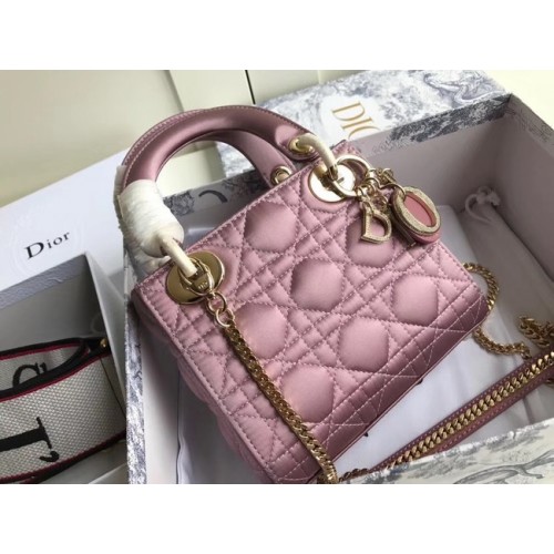 MINI LADY DIOR SATIN BAG M424 Pink Purple