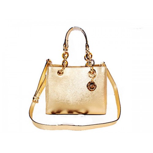 Michael Kors Mini Jet Set Travel Bag in Pearized Leather N8861 Gold